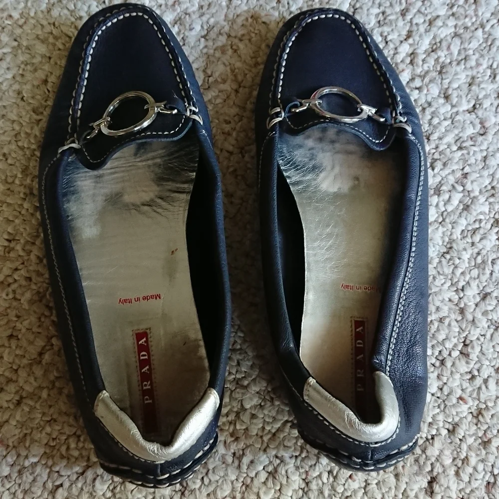 Prada Made in Italy Slip on Navy Loafers size 38 - Picture 4 of 13